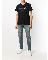 schwarzes bedrucktes T-Shirt mit einem Rundhalsausschnitt von Balmain