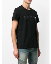 schwarzes bedrucktes T-Shirt mit einem Rundhalsausschnitt von Balmain