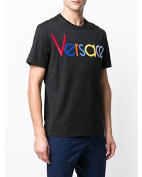 schwarzes bedrucktes T-Shirt mit einem Rundhalsausschnitt von Versace