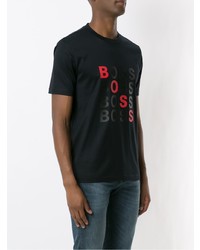 schwarzes bedrucktes T-Shirt mit einem Rundhalsausschnitt von BOSS