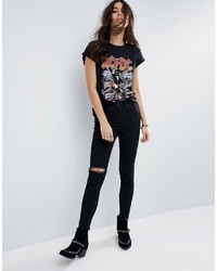 schwarzes bedrucktes T-Shirt mit einem Rundhalsausschnitt von Asos