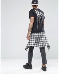 schwarzes bedrucktes T-Shirt mit einem Rundhalsausschnitt von Boy London