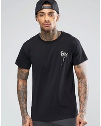 schwarzes bedrucktes T-Shirt mit einem Rundhalsausschnitt von Boy London