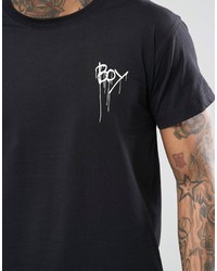 schwarzes bedrucktes T-Shirt mit einem Rundhalsausschnitt von Boy London