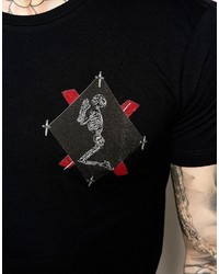 schwarzes bedrucktes T-Shirt mit einem Rundhalsausschnitt von Religion