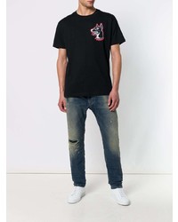 schwarzes bedrucktes T-Shirt mit einem Rundhalsausschnitt von Diesel