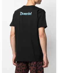 schwarzes bedrucktes T-Shirt mit einem Rundhalsausschnitt von DOMREBEL