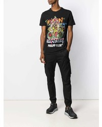 schwarzes bedrucktes T-Shirt mit einem Rundhalsausschnitt von Philipp Plein