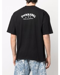 schwarzes bedrucktes T-Shirt mit einem Rundhalsausschnitt von DOMREBEL