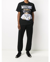 schwarzes bedrucktes T-Shirt mit einem Rundhalsausschnitt von Moschino