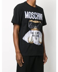 schwarzes bedrucktes T-Shirt mit einem Rundhalsausschnitt von Moschino