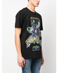 schwarzes bedrucktes T-Shirt mit einem Rundhalsausschnitt von Philipp Plein