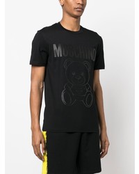 schwarzes bedrucktes T-Shirt mit einem Rundhalsausschnitt von Moschino