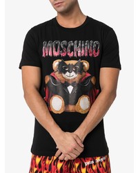 schwarzes bedrucktes T-Shirt mit einem Rundhalsausschnitt von Moschino