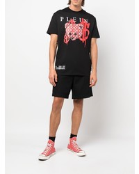 schwarzes bedrucktes T-Shirt mit einem Rundhalsausschnitt von Philipp Plein