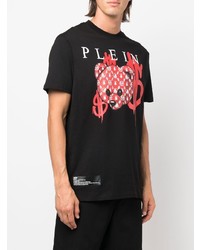 schwarzes bedrucktes T-Shirt mit einem Rundhalsausschnitt von Philipp Plein