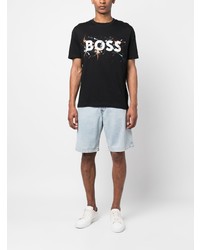 schwarzes bedrucktes T-Shirt mit einem Rundhalsausschnitt von BOSS