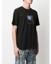 schwarzes bedrucktes T-Shirt mit einem Rundhalsausschnitt von Stussy