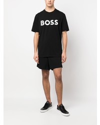 schwarzes bedrucktes T-Shirt mit einem Rundhalsausschnitt von BOSS