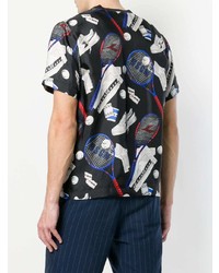 schwarzes bedrucktes T-Shirt mit einem Rundhalsausschnitt von MSGM