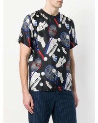 schwarzes bedrucktes T-Shirt mit einem Rundhalsausschnitt von MSGM