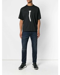 schwarzes bedrucktes T-Shirt mit einem Rundhalsausschnitt von Diesel Black Gold