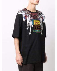 schwarzes bedrucktes T-Shirt mit einem Rundhalsausschnitt von Balmain