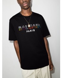 schwarzes bedrucktes T-Shirt mit einem Rundhalsausschnitt von Balmain