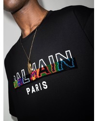 schwarzes bedrucktes T-Shirt mit einem Rundhalsausschnitt von Balmain