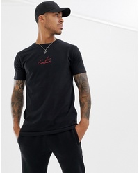 schwarzes bedrucktes T-Shirt mit einem Rundhalsausschnitt von The Couture Club