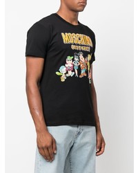 schwarzes bedrucktes T-Shirt mit einem Rundhalsausschnitt von Moschino