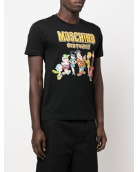 schwarzes bedrucktes T-Shirt mit einem Rundhalsausschnitt von Moschino