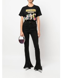 schwarzes bedrucktes T-Shirt mit einem Rundhalsausschnitt von Moschino