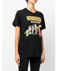 schwarzes bedrucktes T-Shirt mit einem Rundhalsausschnitt von Moschino