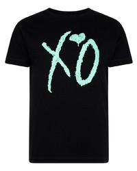 schwarzes bedrucktes T-Shirt mit einem Rundhalsausschnitt von The Weeknd