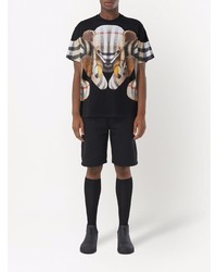 schwarzes bedrucktes T-Shirt mit einem Rundhalsausschnitt von Burberry