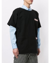 schwarzes bedrucktes T-Shirt mit einem Rundhalsausschnitt von Raf Simons