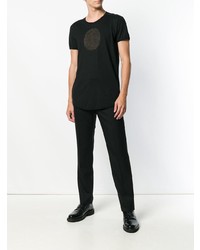 schwarzes bedrucktes T-Shirt mit einem Rundhalsausschnitt von Ann Demeulemeester