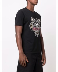 schwarzes bedrucktes T-Shirt mit einem Rundhalsausschnitt von Kenzo