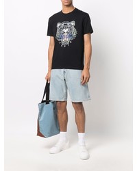 schwarzes bedrucktes T-Shirt mit einem Rundhalsausschnitt von Kenzo