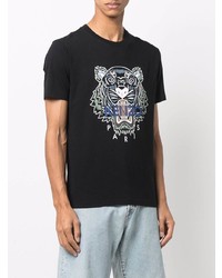 schwarzes bedrucktes T-Shirt mit einem Rundhalsausschnitt von Kenzo