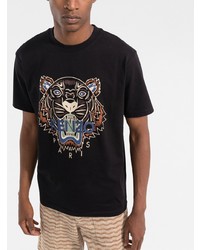 schwarzes bedrucktes T-Shirt mit einem Rundhalsausschnitt von Kenzo