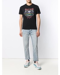 schwarzes bedrucktes T-Shirt mit einem Rundhalsausschnitt von Kenzo