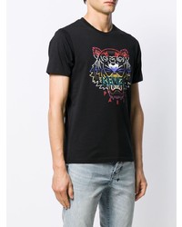 schwarzes bedrucktes T-Shirt mit einem Rundhalsausschnitt von Kenzo