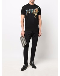 schwarzes bedrucktes T-Shirt mit einem Rundhalsausschnitt von DSQUARED2