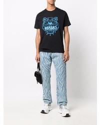 schwarzes bedrucktes T-Shirt mit einem Rundhalsausschnitt von Kenzo