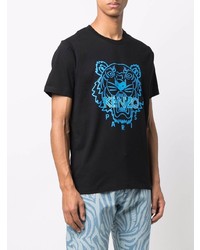 schwarzes bedrucktes T-Shirt mit einem Rundhalsausschnitt von Kenzo