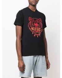 schwarzes bedrucktes T-Shirt mit einem Rundhalsausschnitt von Kenzo