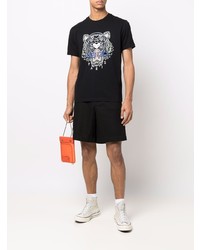 schwarzes bedrucktes T-Shirt mit einem Rundhalsausschnitt von Kenzo