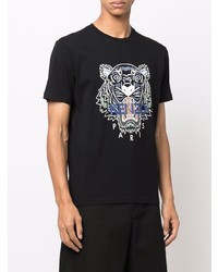 schwarzes bedrucktes T-Shirt mit einem Rundhalsausschnitt von Kenzo